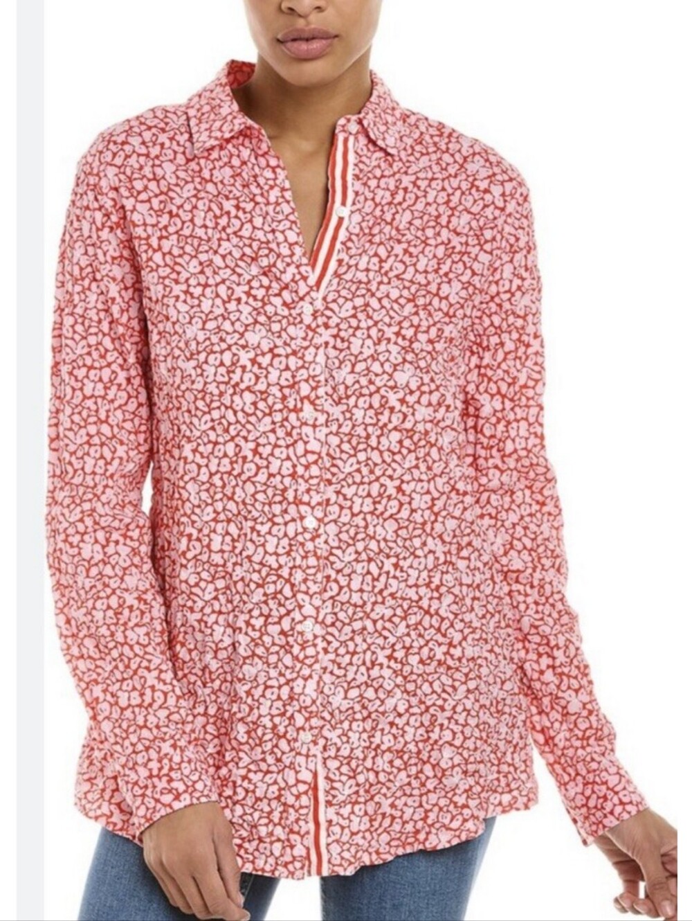 J. McLaughlin Red Pink Lois Button Up Top Stretch Crinkle Size Small